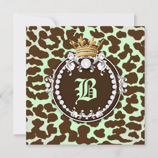 311 Diamond Medallion Leopard Brown Mint Green Invitation (Front)