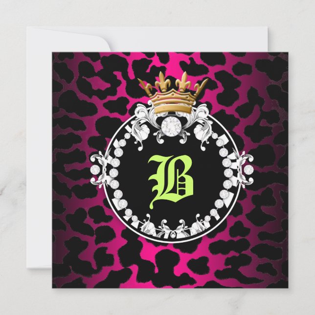 311 Diamond Medallion Leopard Hot Pink Lime Sass Invitation (Front)