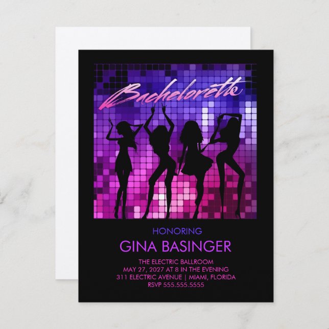 311 Disco Bachelorette Dancing Girls Metallic Invitation (Front/Back)