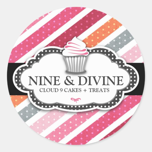 311 Divine Dotted Stripes Cupcakes Classic Round Sticker (Front)