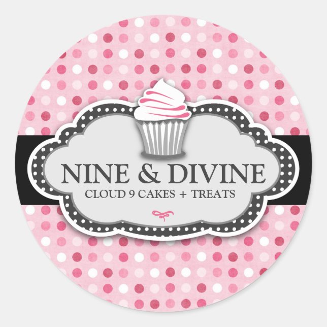 311 Divine Pink Polka Dot Cupcakes Classic Round Sticker (Front)