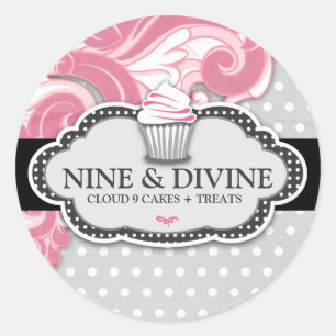 311 Divine Pink Swirl Polka Dot Cupcakes Classic Round Sticker