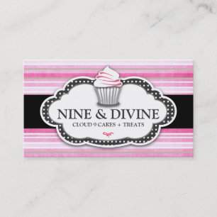 311 Divine Vintage Pink Stripes Cupcake Business Card