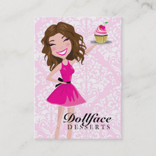 311 Dollface Desserts Brownie Pink Damask 3.5 x 2 Business Card