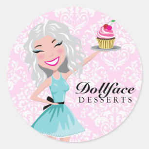 311 Dollface Desserts Ivorie Pink Damask Classic Round Sticker