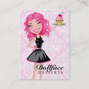 311 Dollface Desserts Pinkie Pink Damask 3.5 x 2 Business Card