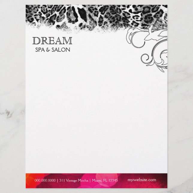 311 Dream in Lights Pink Leopard Letterhead Template (Front)