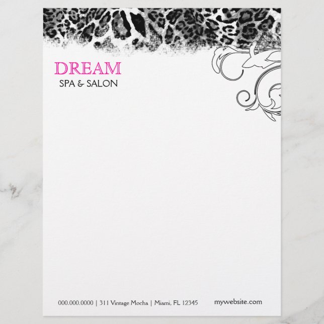 311 DreamPink Leopard Personalised Letterhead (Front)