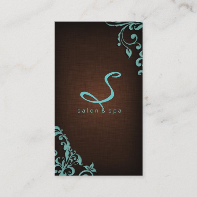 311 Elegant Linen Salon Spa Floral Brown Blue Business Card (Front)