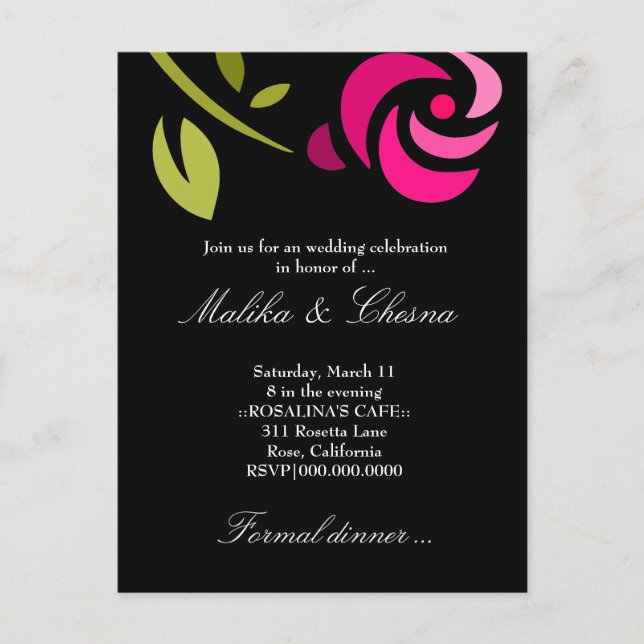 311-ELEGANT PINK ROSE INVITATION POSTCARD (Front)