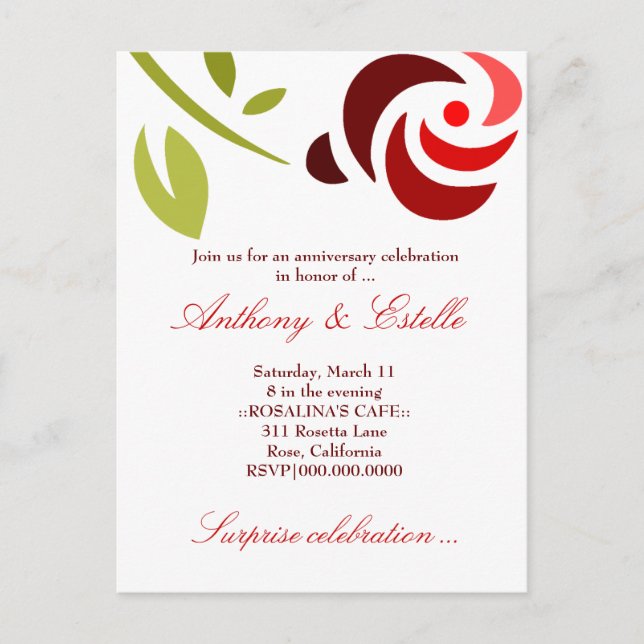 311-ELEGANT ROSE INVITATION POSTCARD (Front)