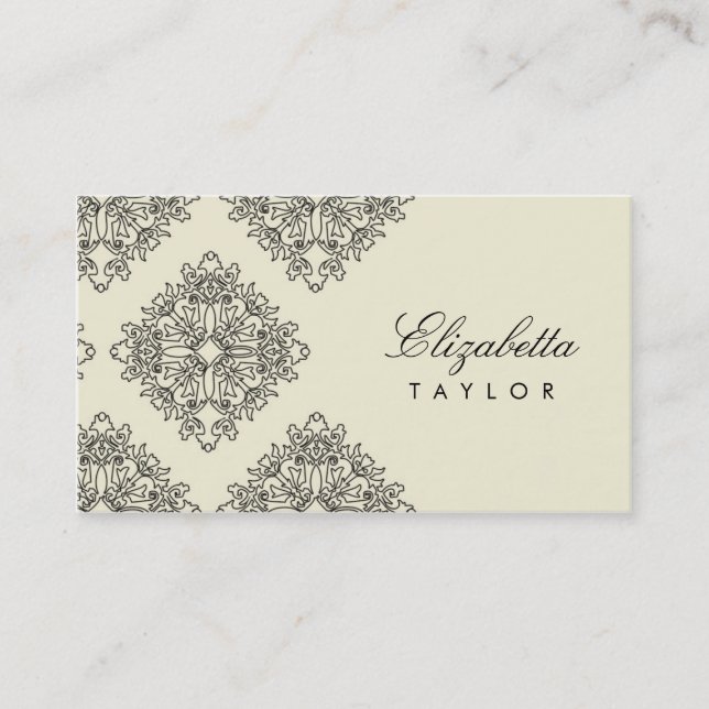 311-Elizabetta Cream et Blanc Outline Damask Business Card (Front)