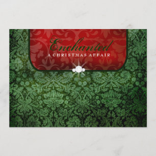 311-Enchanted Red Green Damask Invitation