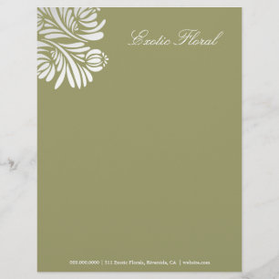 311-Exotic Floral   Moss Green Custom Letterhead