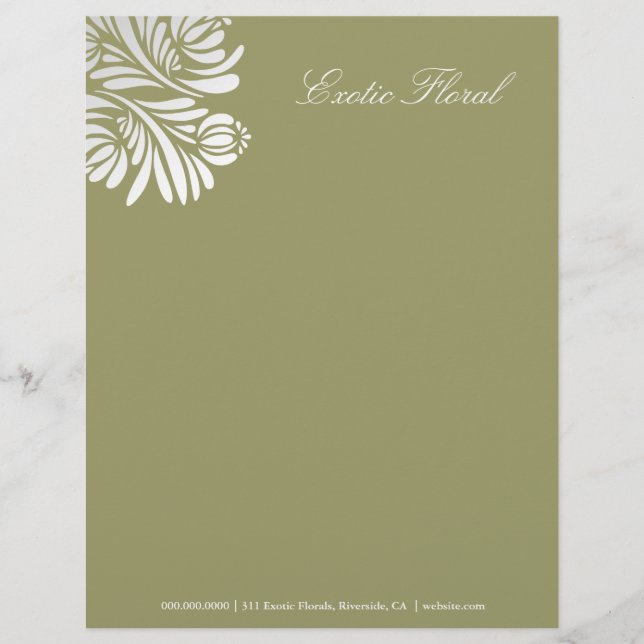 311-Exotic Floral | Moss Green Custom Letterhead (Front)