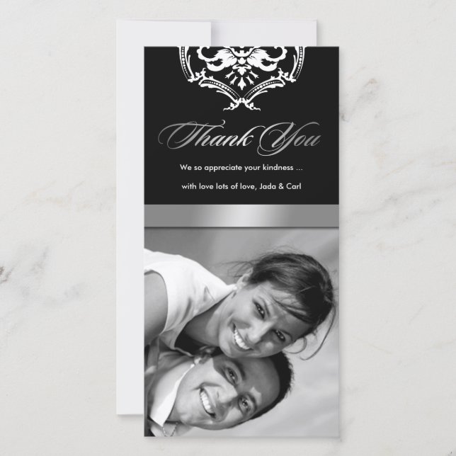 311-Exquisite Damask Thank You Silver Card (Front)
