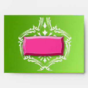 311-Exqusite  Lime Pink Blast Damask Envelopes