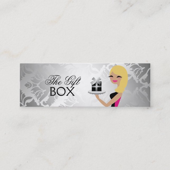 311 Gift Box Cutie Wavy Blonde Damask Mini Business Card (Front)