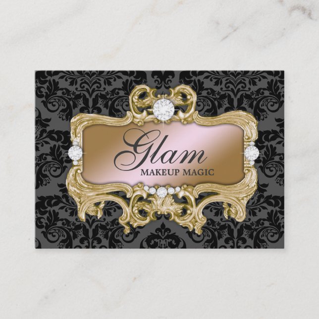 311 Glam Crazy Pink Gold Damask Business Card (Front)