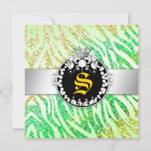 311 Glitter Queen Zebra Lemon Lime (Any Age) Invitation