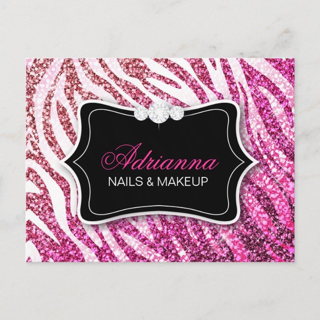 311 Glitter Zebra Pink Postcard (Front)