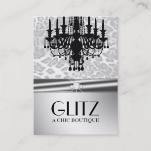 311 Glitz Boutique Leopard Diamond Faux Silver Business Card