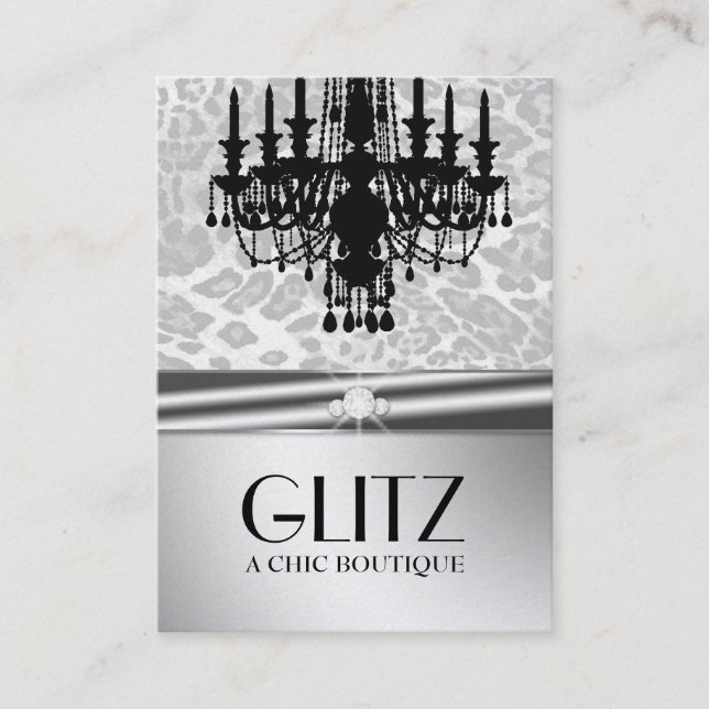 311 Glitz Boutique Leopard Diamond Faux Silver Business Card (Front)