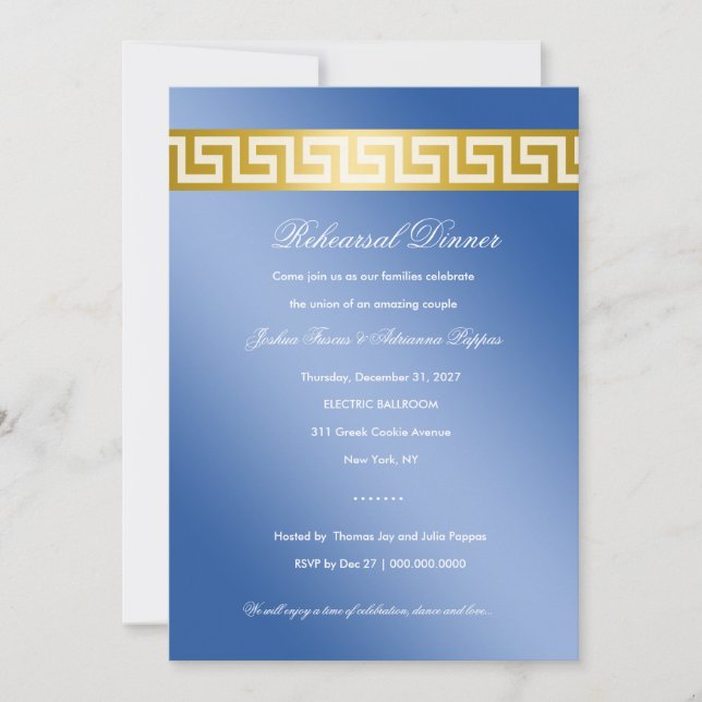 311 Golden Blue Greek Key Invitation (Front)