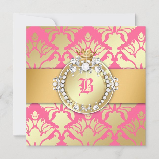 311-Golden Damask Shimmer Queen Baby Shower Invitation (Front)