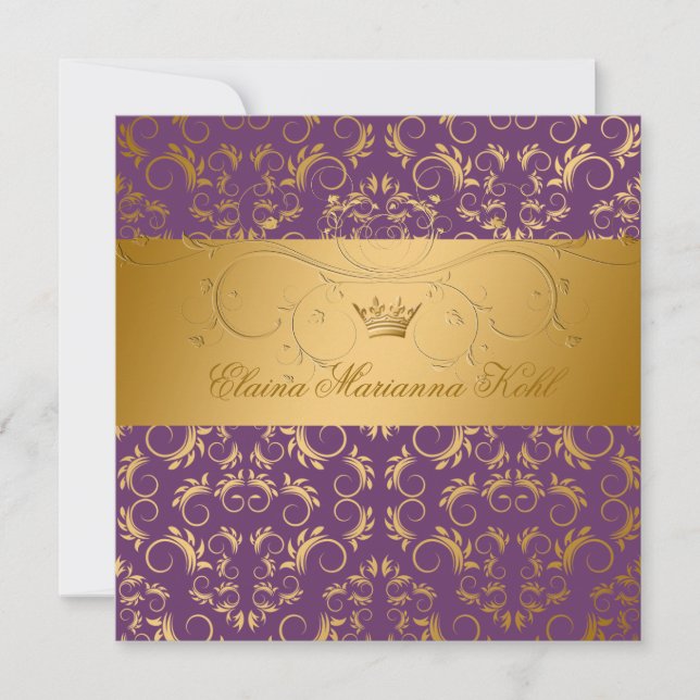 311-Golden diVine Purple Royale Sweet 16 Invitation (Front)