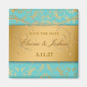 311-Golden diVine Turquoise Rapture Save the Date Magnet