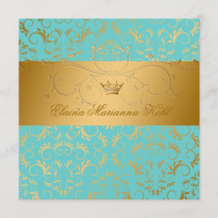 311-Golden diVine Turquoise Rapture Sweet 16 Invitation