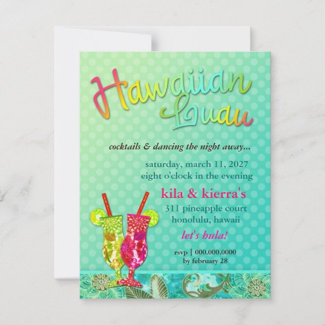 311 Hawaiian Luau Turquoise Invitation (Front)