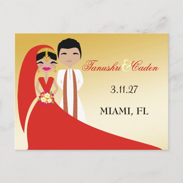 311 Indian Bride & Groom Announcement Postcard (Front)