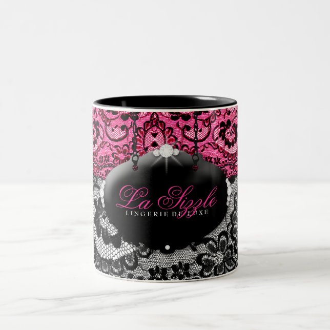311-Lace De Luxe - Pink Diamonds Two-Tone Coffee Mug (Center)