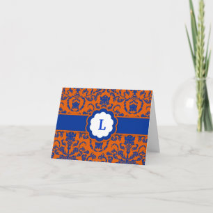 311-Lauren Damask Royal Blue Thank You Card