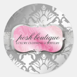311-Lavish Pink Platter & Damask Shimmer Classic Round Sticker