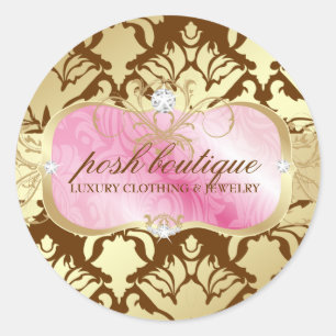 311 Lavish Pink Platter & Damask Shimmer Golden Classic Round Sticker