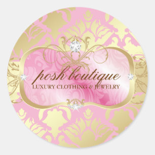 311 Lavish Pink Platter & Damask Shimmer Golden Classic Round Sticker