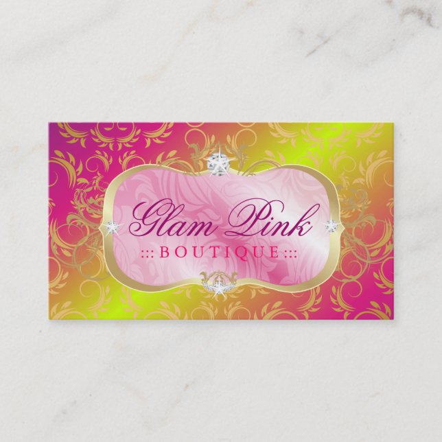 311-Lavish Pink Platter | Golden Divine Rose Stem Business Card (Front)