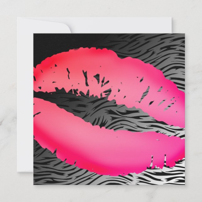 311-Lipstick Kisses | Hip Zebra Invitation (Front)