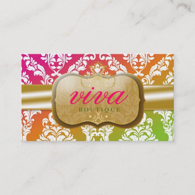 311-Lively Lavish Damask Monogram Business Card (Front)