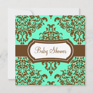 311 Lovey Dovey Damask Baby Shower Mint Chocolate Invitation