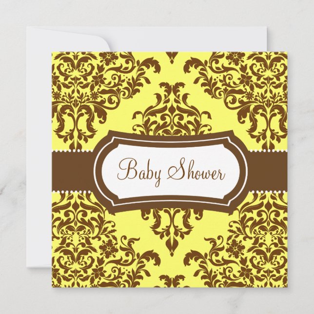 311 Lovey Dovey Damask Baby Shower Tropical Banana Invitation (Front)