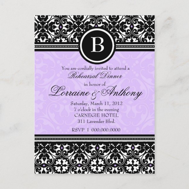 311 LUSCIOUS LAVENDER DAMASK INVITATION POSTCARD (Front)