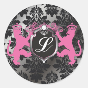 311 Luxe Lion Heraldry Pink Classic Round Sticker