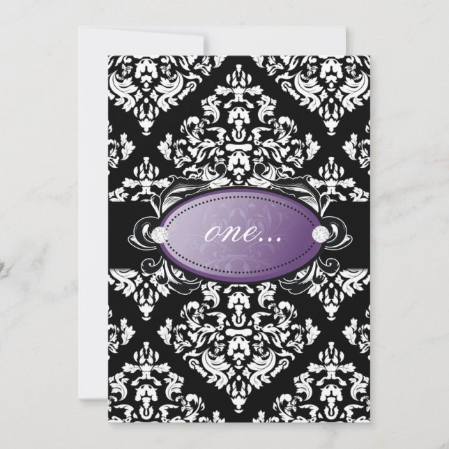 311 Luxuriously Black White Damask Purple Invitation (Front)