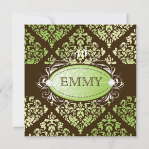 311-Luxuriously Lime Brown Damask 40 and Fabulous Invitation