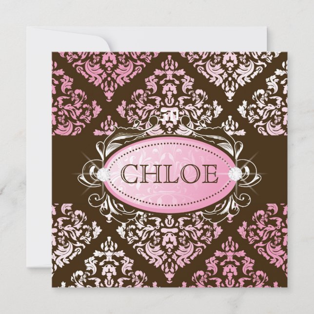 311-Luxuriously Pink Brown Damask 50 and Fabulous Invitation (Front)