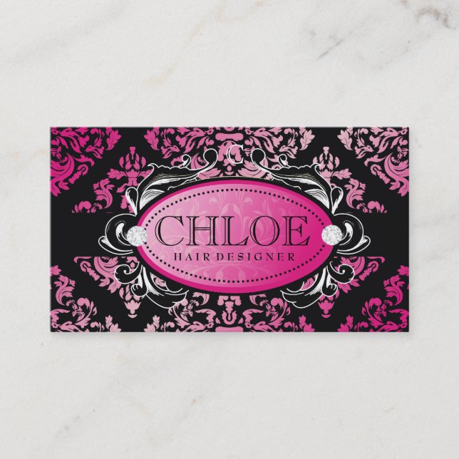 311 Luxuriously Pink Damask Monogram Business Card (Front)